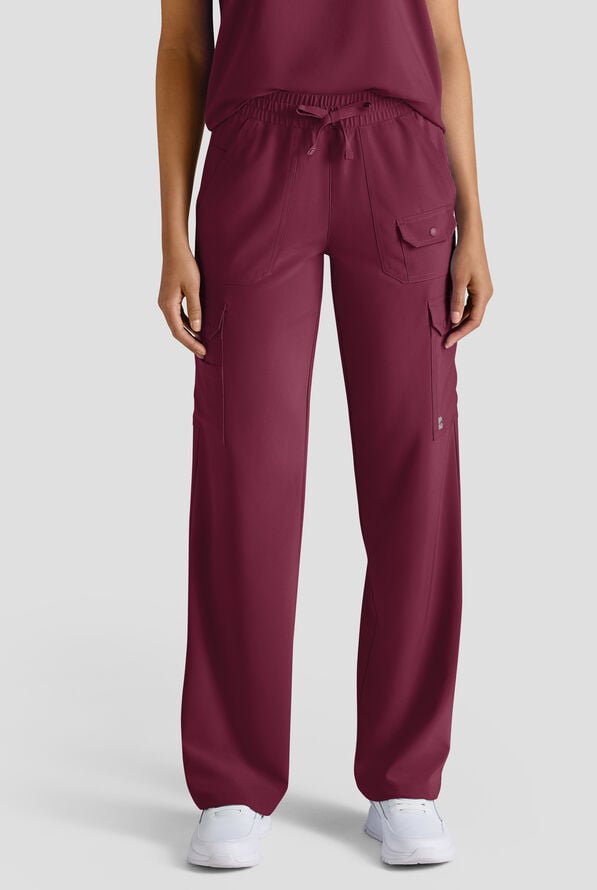 Easy STRETCH Ayo Women's 10-Pocket Cargo Scrub Pants - Petite - Wine - 1