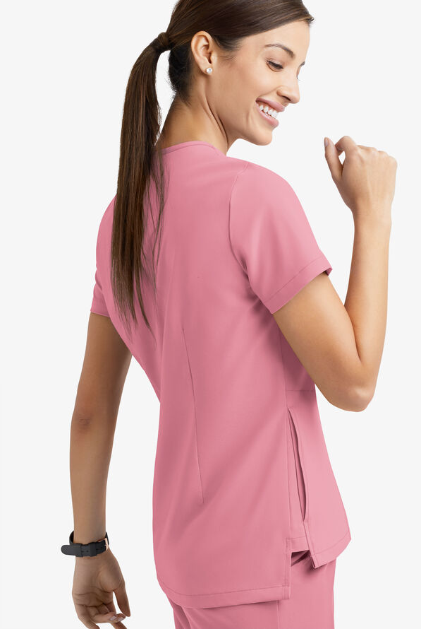 Easy STRETCH Taylor Women's 3-Pocket High Low Hem V-Neck Scrub Top - Cashmere Rose - 5