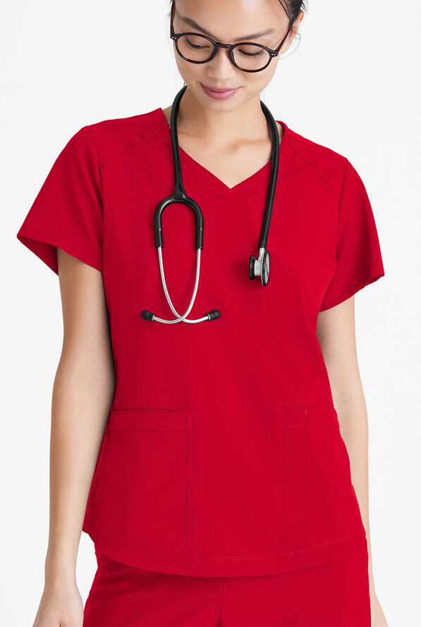 Grey's Anatomy by Barco Evolve STRETCH Rhythm Women's 2-Pocket V-Neck Scrub Top - Red - 2