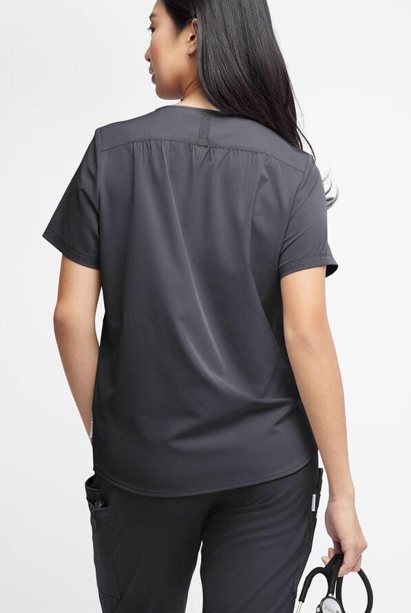 WhisperLite Alba Women's 3-Pocket Notched Neck Scrub Top - Pewter - 2