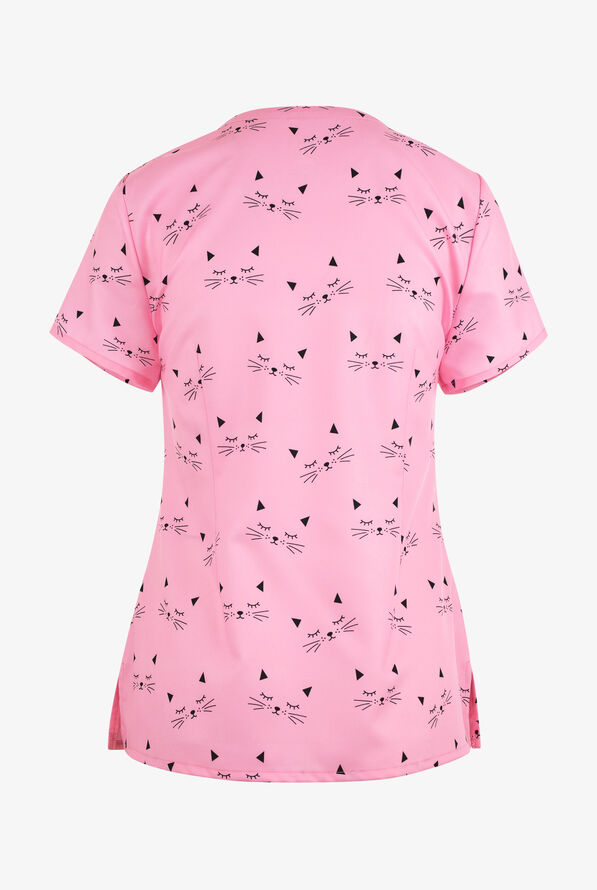 UA Exclusive Maevn Pink Cat Nap Women's 3-Pocket V-Neck Print Scrub Top ...