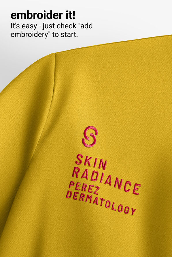 Med Couture Touch Women's 3-Pocket STRETCH Rib-Knit Side Panels Shirttail V-Neck Scrub Top - Midsummer Gold - 5