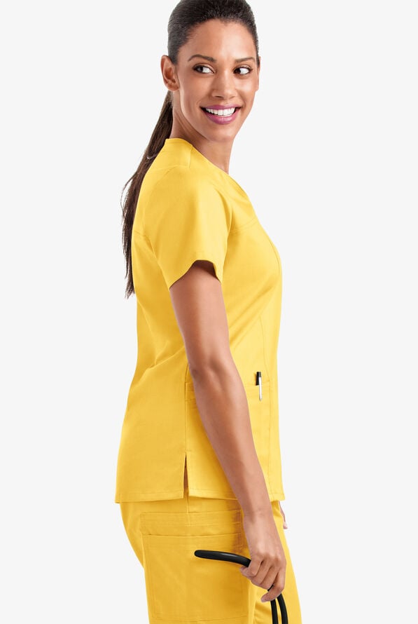 Butter-Soft STRETCH Women's 4-Pocket Sweetheart Neck Scrub Top - Pineapple - 4