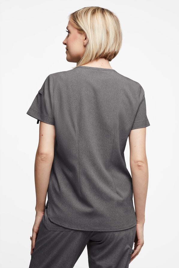 Blusa m&eacute;dica Easy STRETCH Nikki con cuello festoneado y 1 bolsillo para mujer - Graphite Heather - 4