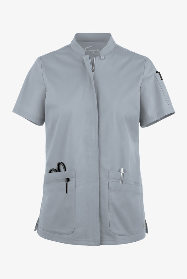 Blusa m&eacute;dica UA Butter-Soft STRETCH con cremallera y 6 bolsillos para mujer - Silver - 1