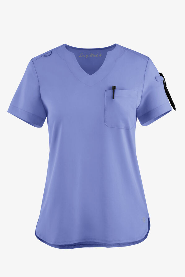 Easy STRETCH Nikki Women's 1-Pocket Scallop Neck Tuck-In Scrub Top - Ceil Blue - 1