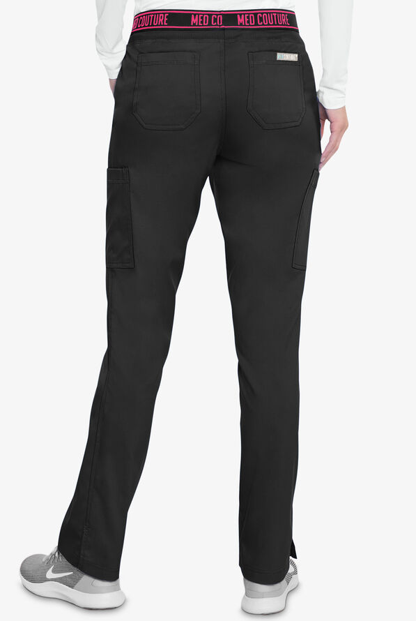 Med Couture Touch Women's 7-Pocket STRETCH Logo Elastic Double Cargo Yoga Scrub Pants - Black - 2