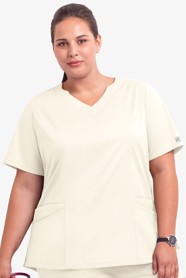 Butter-Soft Core Women's 4-Pocket Scallop Neck Scrub Top - Pearl - 4