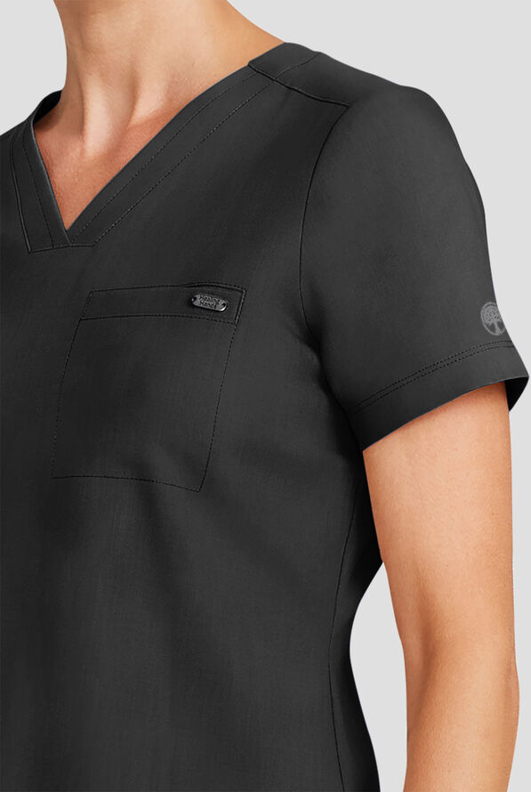 Healing Hands Quest Women's 1-Pocket STRETCH Tuck In V-Neck Scrub Top - Black - 3