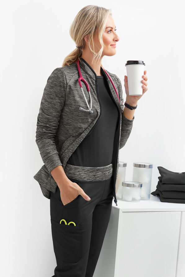 Chaqueta médica UA Butter-Soft STRETCH de punto tejido con cremallera y 2 bolsillos para mujer - Charcoal Melange - 4