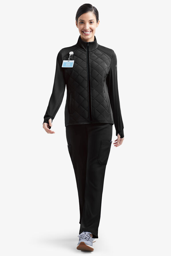 Easy STRETCH Keira Women's 2-Pocket Quilted Long Sleeve Scrub Jacket - Onyx Black - 6