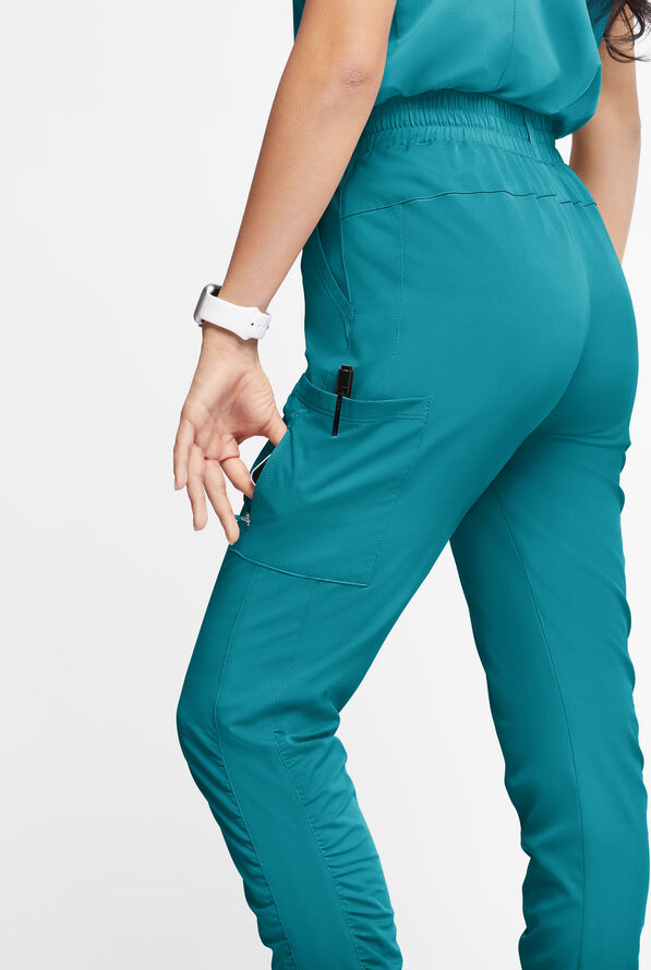 Pantalón médico WhisperLite Calla Petite estilo cargo con pierna fruncida y 6 bolsillos para mujer - Teal - 3