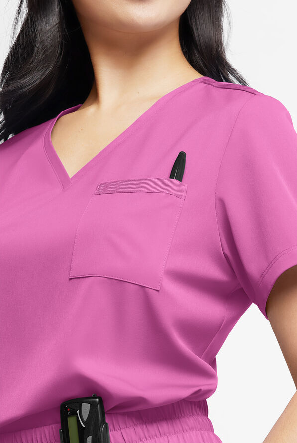 WhisperLite Zora Women's 2-Pocket Stretch V-Neck Tuck-in Scrub Top - Magnesium Pink - 4