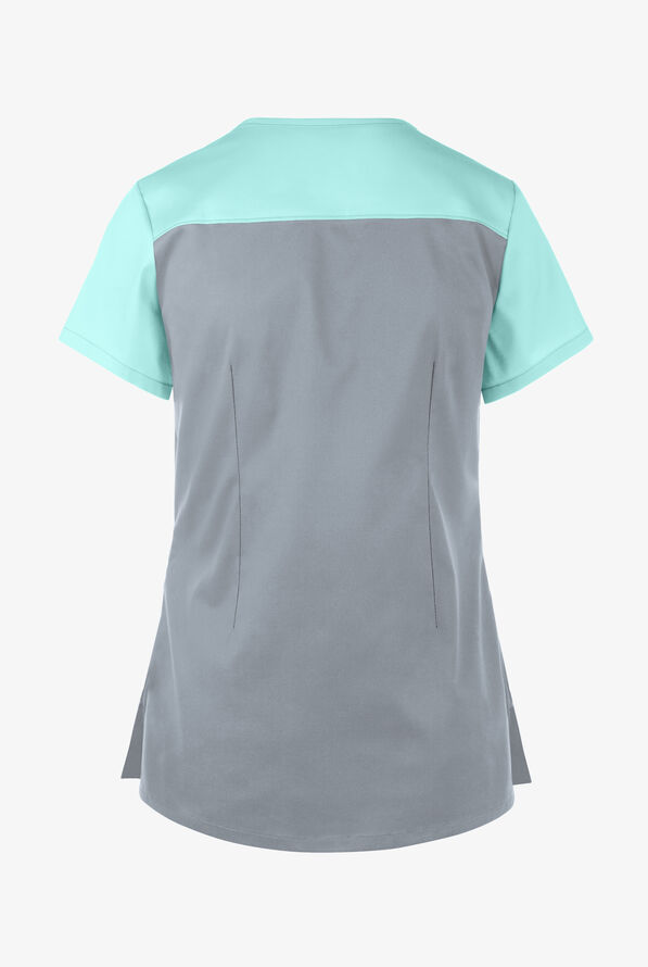 Blusa m&eacute;dica UA Butter-Soft STRETCH asim&eacute;trica con 5 bolsillos para mujer - Silver/Sea Frost - 3