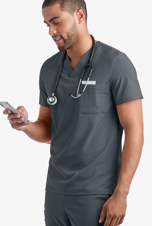 Blusa médica unisex Tafford Active STRETCH Riley con cuello en V y 3 bolsillos - Pewter - 2