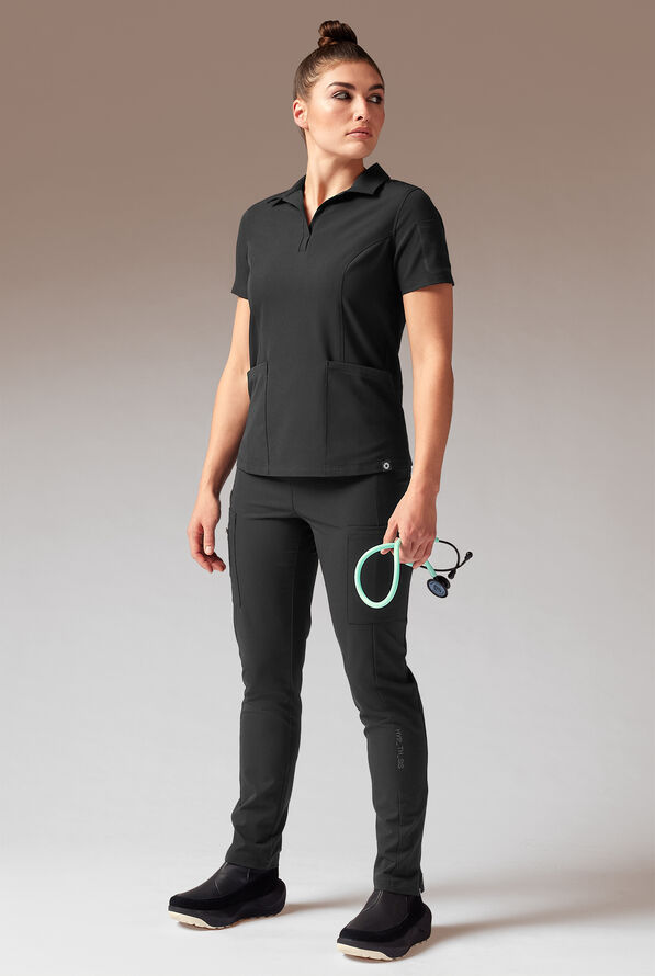 Camiseta médica estilo polo Hypothesis A-S All Situation con 3 bolsillos para mujer - Jet Black - 2