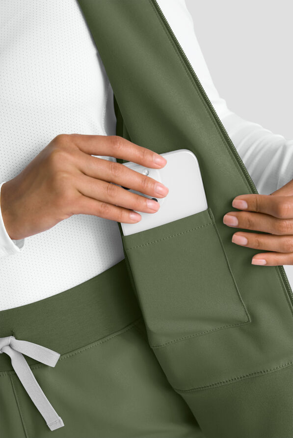 ReSurge Ebro Women's 6-Pocket Zip Front Stand Scrub Vest - Light Olive - 3