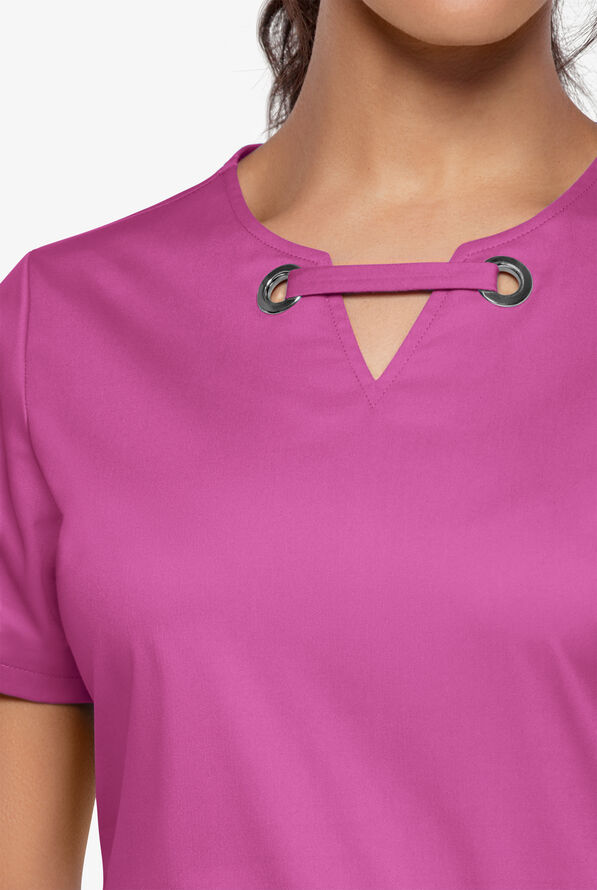 Butter-Soft STRETCH Women's 4-Pocket Large Grommet Scrub Top - Rosebud - 3