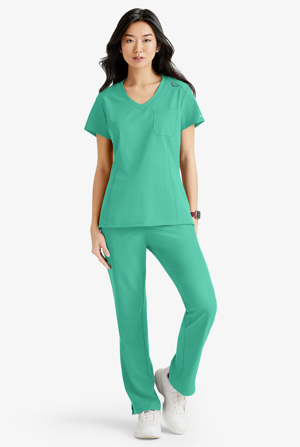Skechers by Barco Dignity Women's 1-Pocket STRETCH Tuck In V-Neck Scrub Top - Light Jade - 2