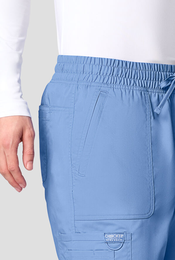 Cherokee Workwear Revolution Men's 12-Pocket STRETCH Drawstring Straight Pants - Ceil Blue - 3