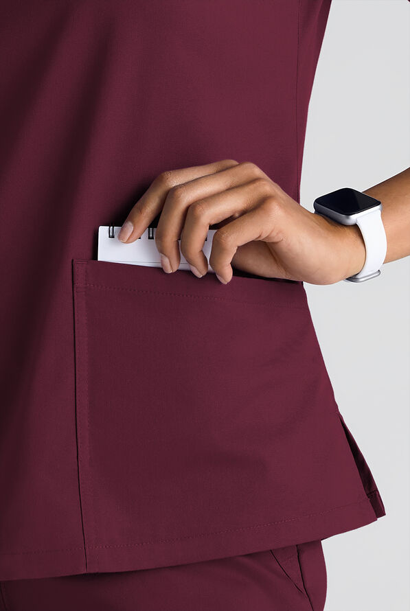 Butter-Soft STRETCH Women's 5-Pocket 3/4" Sleeve V-Neck Scrub Top - Wine - 6