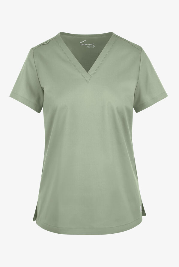 Butter-Soft STRETCH Women's V-Neck Tuck In Top - Sage Green - 1