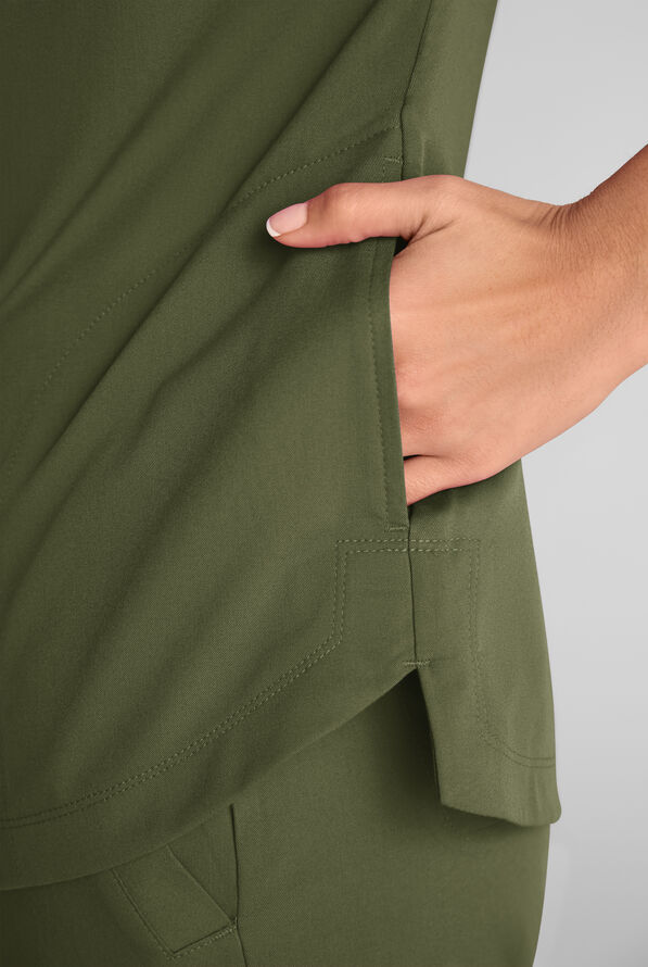 Grey's Anatomy by Barco Emerge Emery Women's 3-Pocket STRETCH Collar V-Neck Scrub Top - Olive - 4