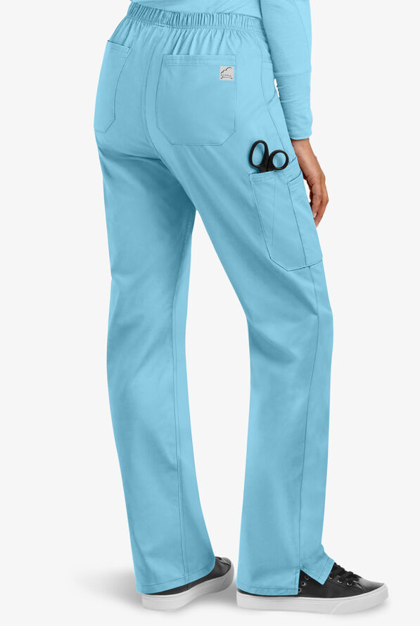 Butter-Soft STRETCH Women's 9-Pocket Drawstring with Back Elastic Scrub Pants - Poolside View - 2