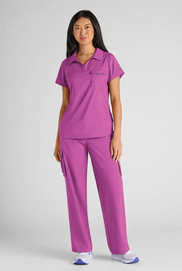 Grey's Anatomy by Barco Emerge Emery Women's 3-Pocket STRETCH Collar V-Neck Scrub Top - Mystic Orchid - 6