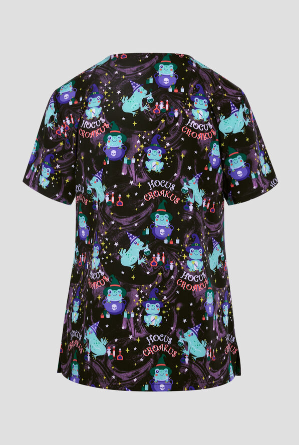 Cherokee Hocus Croakus Women's 2-Pocket STRETCH V-Neck Print Scrub Top - null - 2