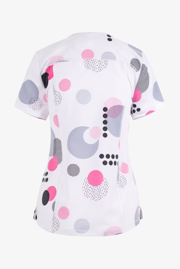 Tooniforms Running In Circles Minnie Mouse Women's 2-Pocket STRETCH V-Neck Print Scrub Top - null - 2