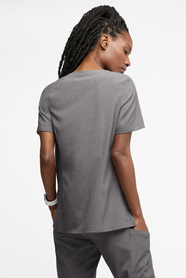 Blusa m&eacute;dica Easy STRETCH Amber con cuello con muesca y 4 bolsillos para mujer - Graphite Heather - 3