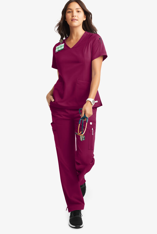 Butter-Soft Women's 6-Pocket V-Neck Scrub Top **Slightly IRREGULAR** - Wine - 2