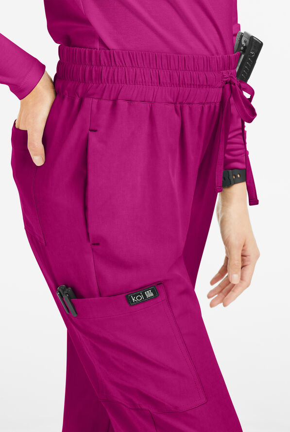koi Basics Gemma Women's 5-Pocket STRETCH Cargo Jogger Scrub Pants - Azalea Pink - 2