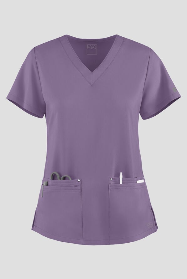 Blusa médica Easy STRETCH Lina con cuello en V ingleteado y 4 bolsillos para mujer - Purple Dusk - 1