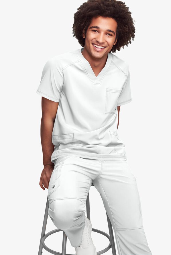 Camisa médica Cherokee Infinity con 2 bolsillos y paneles laterales de tejido para hombre  - White - 2
