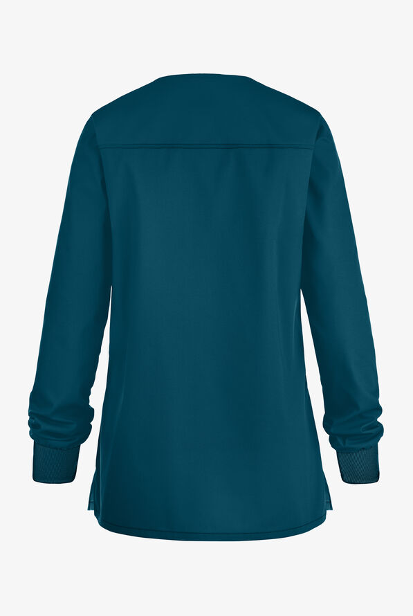 Cherokee Workwear Professionals Women's 3-Pocket STRETCH Snap Front Scrub Jacket - Caribbean Blue - 2