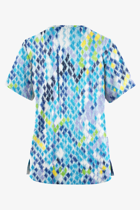 Blusa médica estampada Butter-Soft Originals Antik Ikat de corte clásico con cuello en V y 2 bolsillos para mujer - null - 2