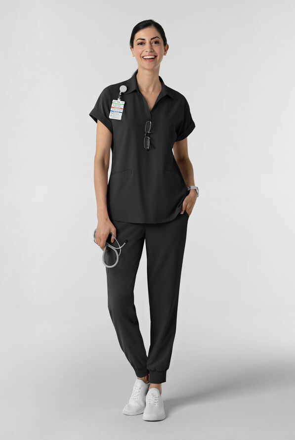 Wink Renew Women's 6-Pocket STRETCH Flat Front Drawstring Cargo Jogger Scrub Pant - Black - 5