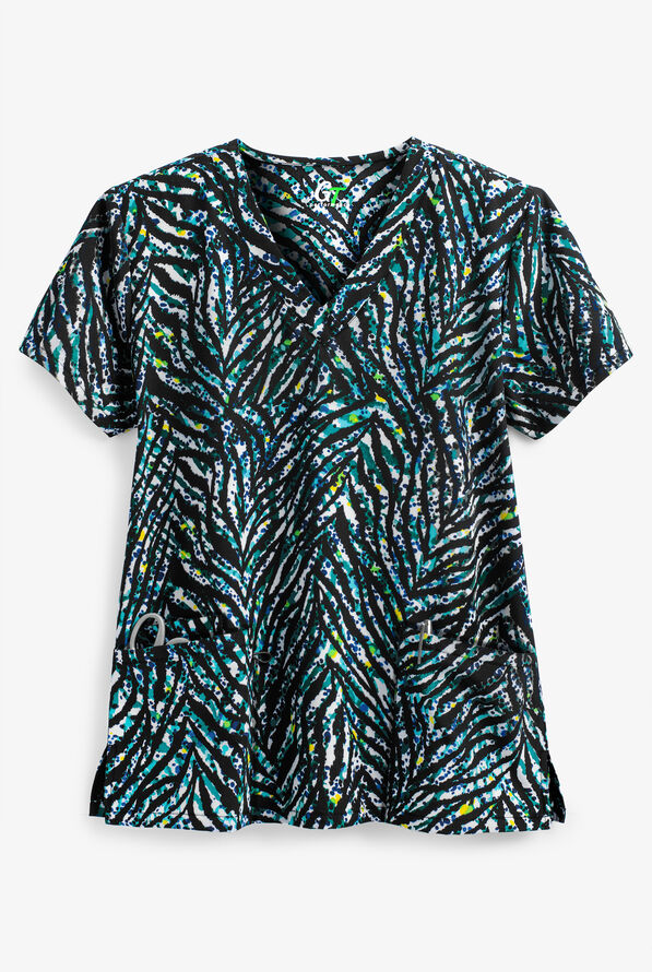 Blusa médica estampada Green Town Wild Side STRETCH con cuello en V y 3 bolsillos para mujer - null - 1