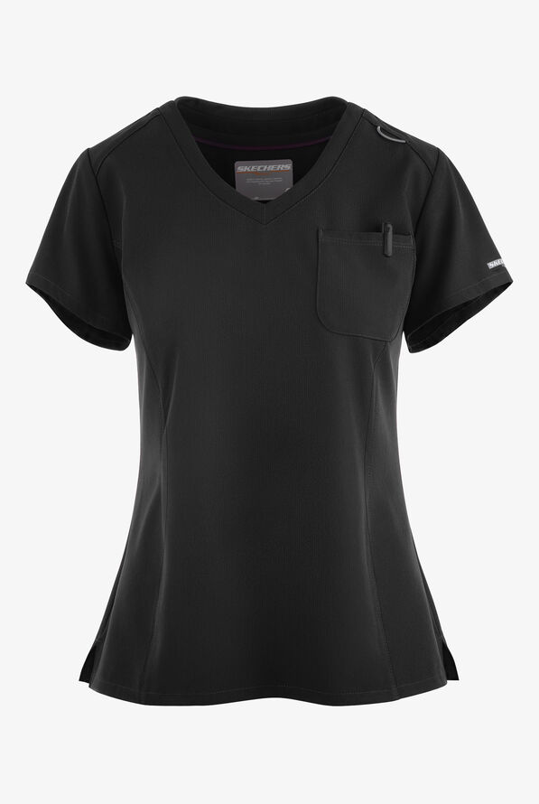 Blusa médica Skechers by Barco Dignity STRETCH con cuello en V y 1 bolsillo para mujer - Black - 1