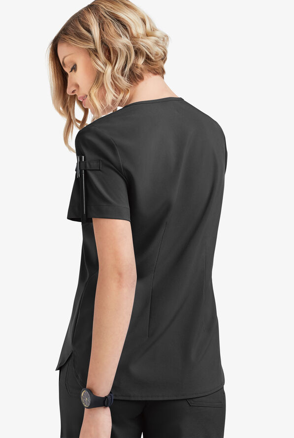Easy STRETCH Nikki Women's 1-Pocket Scallop Neck Tuck-In Scrub Top - Onyx Black - 4