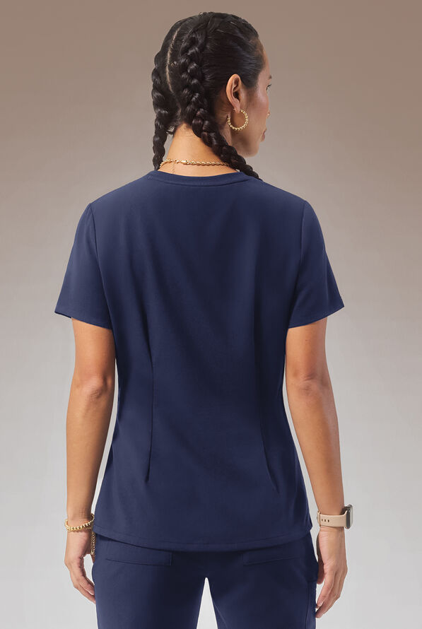 Hypothesis (RED) Base Women's 1-Pocket STRETCH Crew Neck Tuck-In Scrub Top - Navy - 6