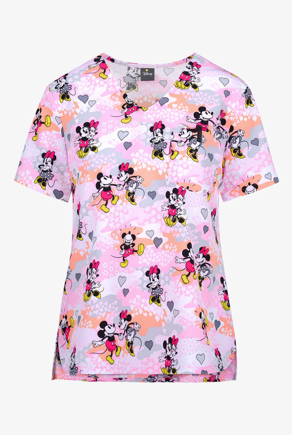 Tooniforms Disney's Friend Frolic Women's 2-Pocket STRETCH V-Neck Print Scrub Top - null - 1