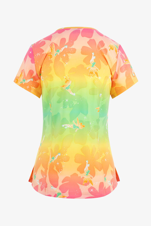 heartsoul Disney's Tinker Bell A Little Sparkle Women's 2-Pocket STRETCH V-Neck Print Scrub Top - null - 2
