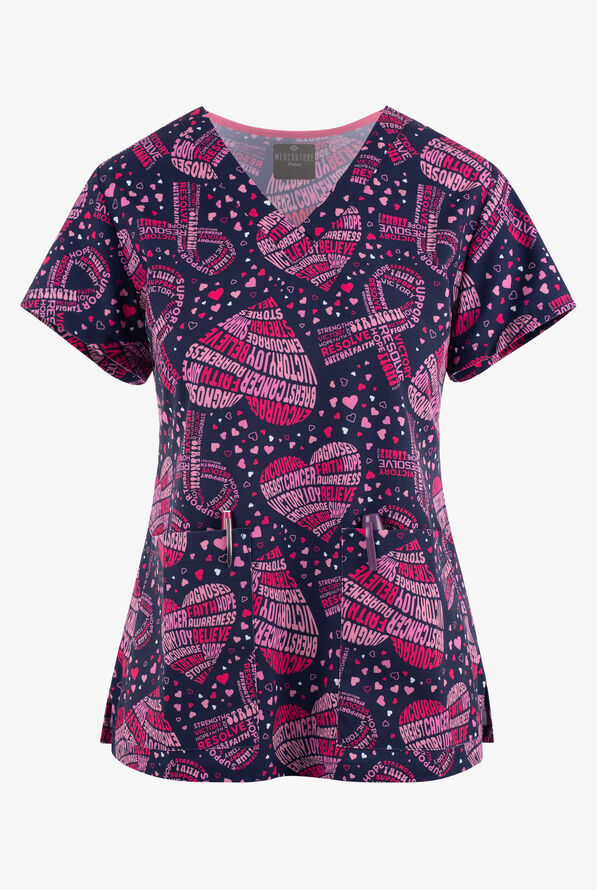 Med Couture Cancer Awareness Pink Ribbon Women's 2Pocket STRETCH V