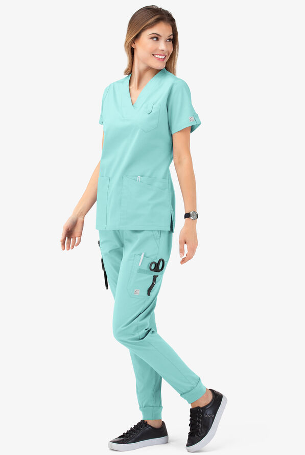 Butter-Soft STRETCH Women's 6-Pocket V-Neck Scrub Top - Aqua Moon - 7