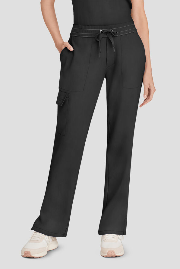 Healing Hands Quest Women's 4-Pocket STRETCH Straight Leg Drawstring Cargo Scrub Pant - Black - 1