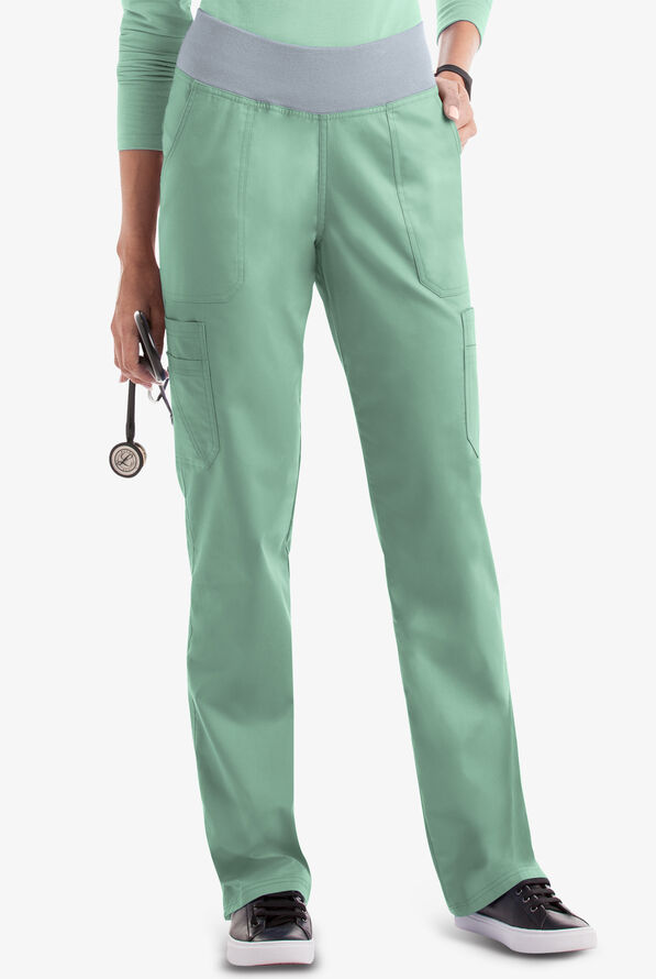 Butter-Soft STRETCH Women's 10-Pocket Active Yoga Scrub Pants - Water Mint/Silver - 1