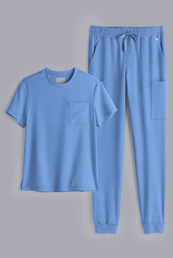 Conjunto de uniforme médico Hypothesis S-R Shift Ready estilo jogger con cuello redondo para hombre - Ceil Blue - 1
